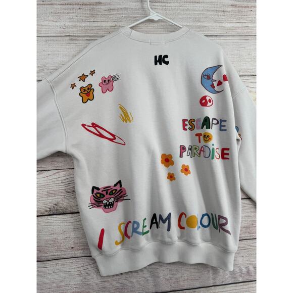 Mayfair Group Somebody Loves You AOP Crewneck Sweatshirt One Size Petite White - Picture 4 of 13